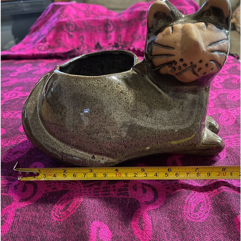 Vintage David Stewart glazed pottery Cat Planter